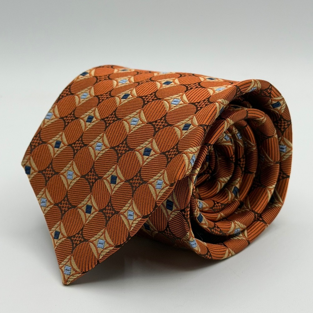 Jos. A. Bank Executive Collection Silk Tie Orange Geometric Medallion Handmade